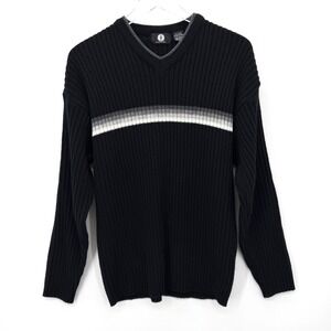 Vintage‎ 90s Ribbed Knit V-Neck Sweater Mens XL Black Striped Joey Friends